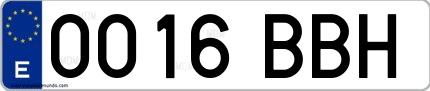 Ejemplo de matrícula española 0016 BBH