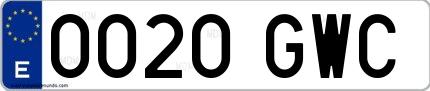 Ejemplo de matrícula española 0020 GWC