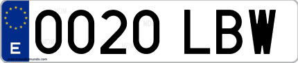 Ejemplo de matrícula de coche ordinaria 0020 LBW