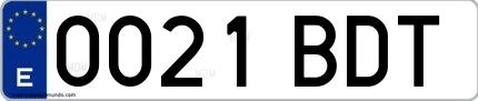 Ejemplo de matrícula española 0021 BDT