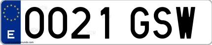 Ejemplo de matrícula española 0021 GSW
