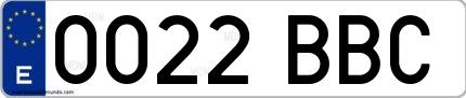 Ejemplo de matrícula española 0022 BBC