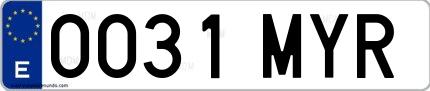 Ejemplo de matrícula española 0031 MYR