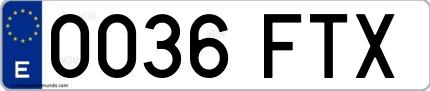 Ejemplo de matrícula española 0036 FTX