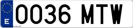 Ejemplo de matrícula española 0036 MTW