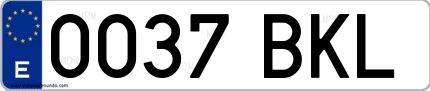 Ejemplo de matrícula española 0037 BKL