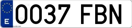 Ejemplo de matrícula española 0037 FBN