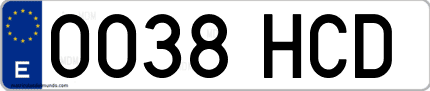 Ejemplo de matrícula de coche ordinaria 0038 HCD