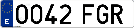 Ejemplo de matrícula de coche ordinaria 0042 FGR