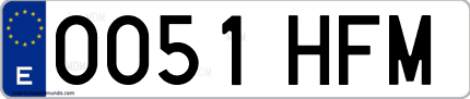 Ejemplo de matrícula de coche ordinaria 0051 HFM