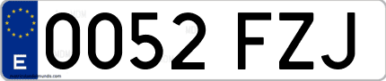 Ejemplo de matrícula de coche ordinaria 0052 FZJ
