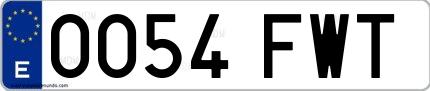Ejemplo de matrícula española 0054 FWT
