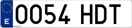 Ejemplo de matrícula española 0054 HDT