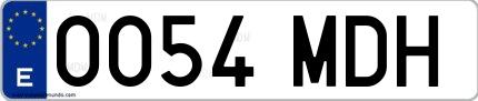 Ejemplo de matrícula española 0054 MDH