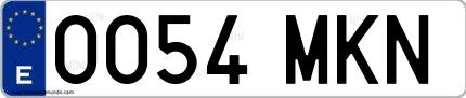 Ejemplo de matrícula española 0054 MKN