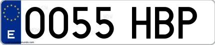 Ejemplo de matrícula española 0055 HBP