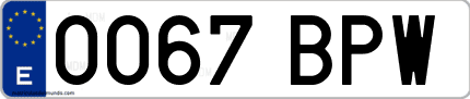 Ejemplo de matrícula de coche ordinaria 0067 BPW