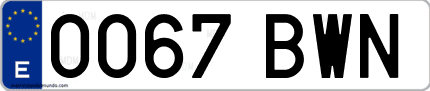 Ejemplo de matrícula de coche ordinaria 0067 BWN