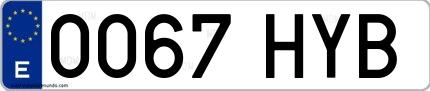 Ejemplo de matrícula española 0067 HYB