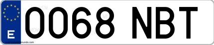 Ejemplo de matrícula española 0068 NBT