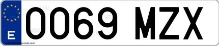 Ejemplo de matrícula española 0069 MZX