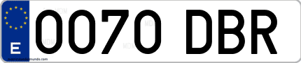 Ejemplo de matrícula de coche ordinaria 0070 DBR