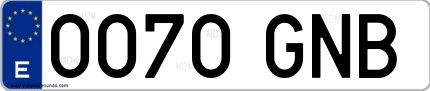 Ejemplo de matrícula española 0070 GNB