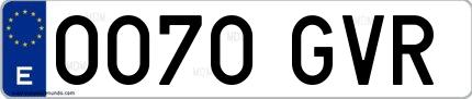 Ejemplo de matrícula española 0070 GVR