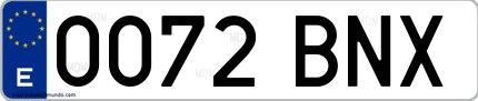Ejemplo de matrícula española 0072 BNX