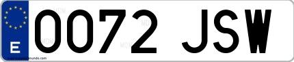 Ejemplo de matrícula española 0072 JSW