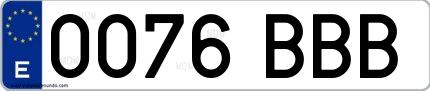 Ejemplo de matrícula española 0076 BBB