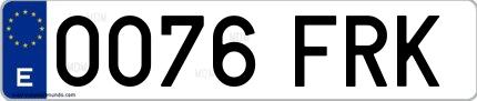 Ejemplo de matrícula española 0076 FRK