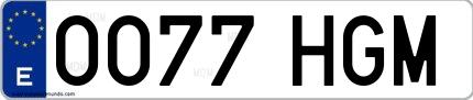 Ejemplo de matrícula española 0077 HGM
