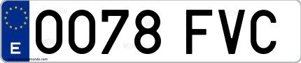 Ejemplo de matrícula española 0078 FVC
