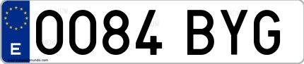 Ejemplo de matrícula española 0084 BYG