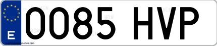 Ejemplo de matrícula española 0085 HVP