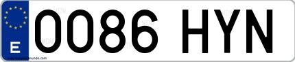 Ejemplo de matrícula española 0086 HYN