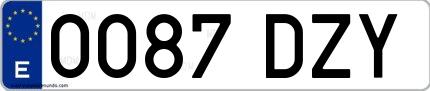 Ejemplo de matrícula española 0087 DZY