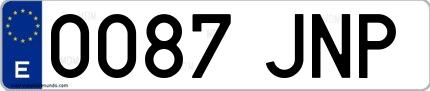Ejemplo de matrícula española 0087 JNP