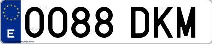 Ejemplo de matrícula española 0088 DKM