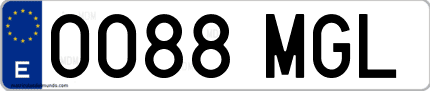 Ejemplo de matrícula de coche ordinaria 0088 MGL