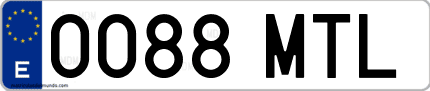 Ejemplo de matrícula de coche ordinaria 0088 MTL