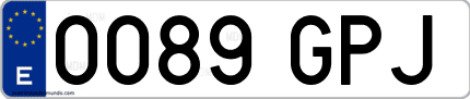 Ejemplo de matrícula de coche ordinaria 0089 GPJ