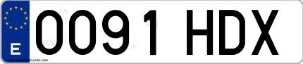 Ejemplo de matrícula española 0091 HDX