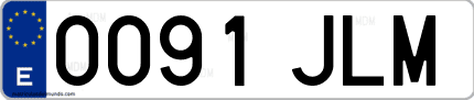 Ejemplo de matrícula de coche ordinaria 0091 JLM