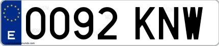 Ejemplo de matrícula española 0092 KNW