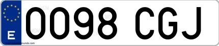 Ejemplo de matrícula española 0098 CGJ