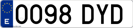 Ejemplo de matrícula de coche ordinaria 0098 DYD