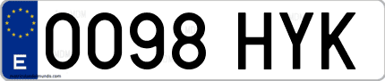 Ejemplo de matrícula de coche ordinaria 0098 HYK