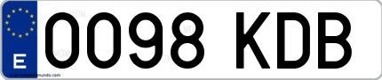 Ejemplo de matrícula española 0098 KDB